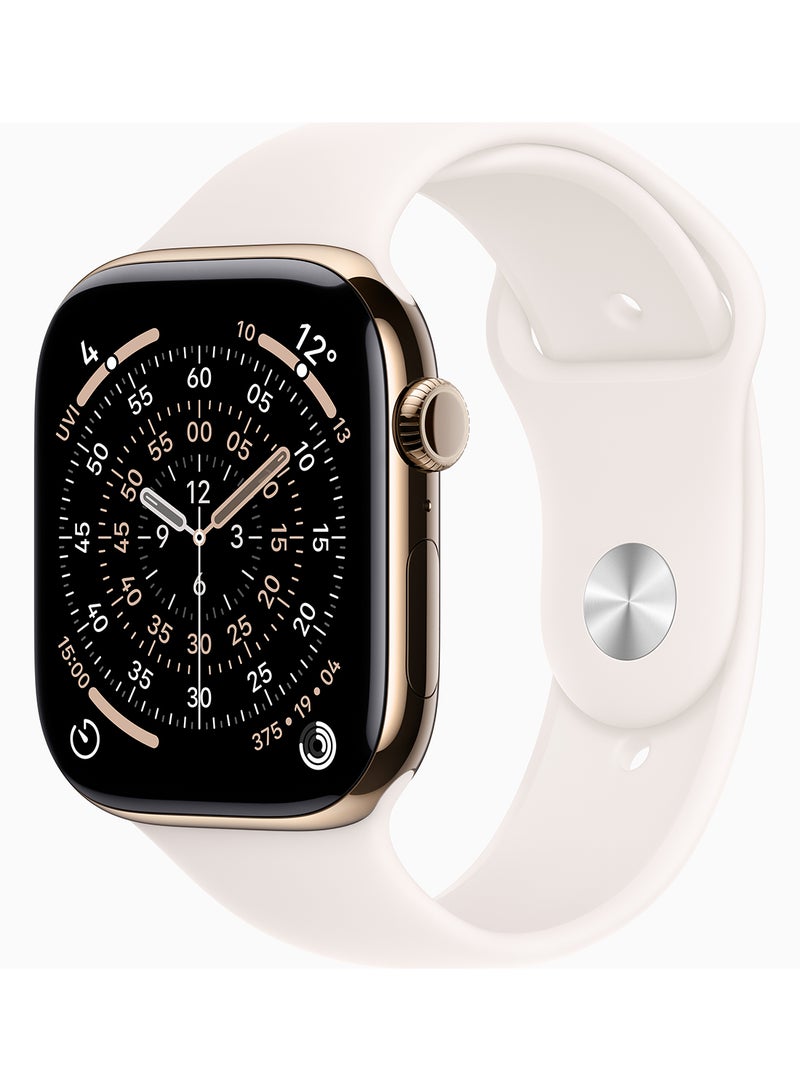 Apple Watch Series 11 GPS + Cellular 46mm (TDRA Version) Gold Titanium Case With Light Blush Sport Band - S/M - Image 1