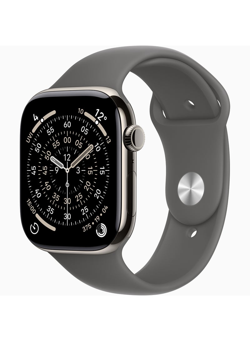 Apple Watch Series 11 GPS + Cellular 46mm (TDRA Version) Natural Titanium Case With Stone Grey Sport Band - S/M - Image 1