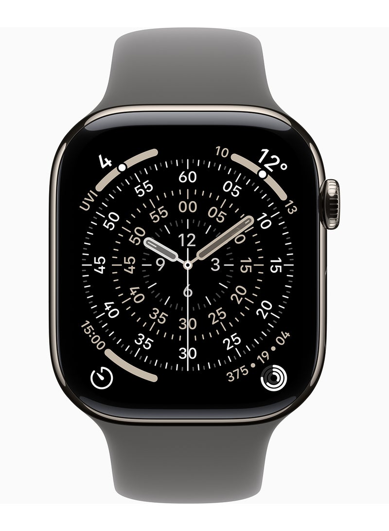 Apple Watch Series 11 GPS + Cellular 46mm (TDRA Version) Natural Titanium Case With Stone Grey Sport Band - S/M - Image 2