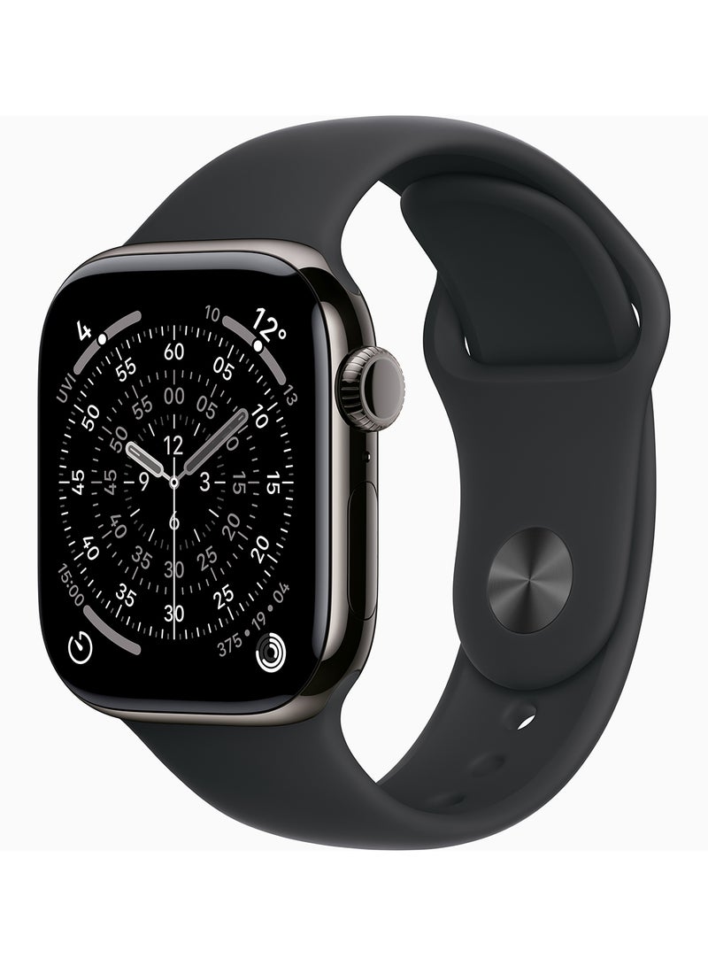 Apple Watch Series 11 GPS + Cellular 42mm (TDRA Version) Slate Titanium Case With Black Sport Band Slate Case - M/L - Image 1