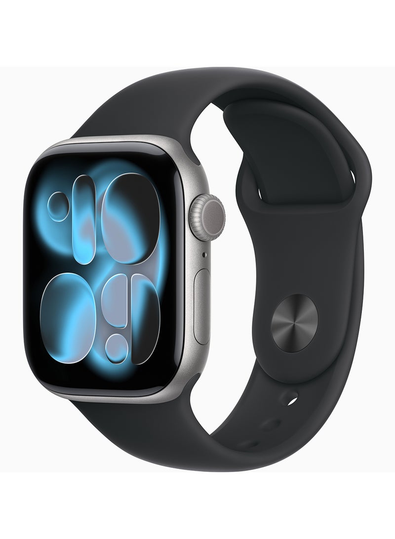 Apple Watch Series 11 GPS 42mm Space Grey Aluminium Case With Black Sport Band SG Case - S/M - Image 1