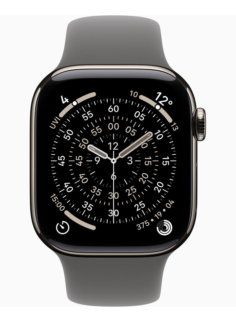 Apple Watch Series 11 GPS + Cellular 42mm (TDRA Version) Natural Titanium Case With Stone Grey Sport Band - M/L - Image 2