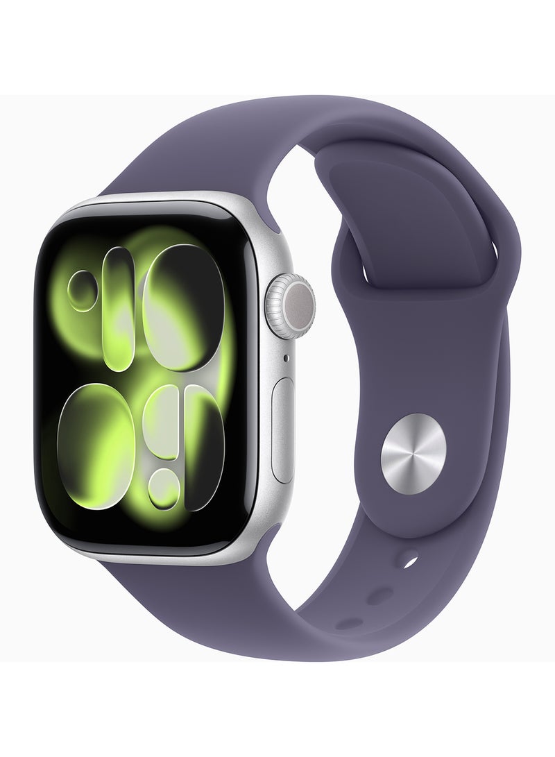 Apple Watch Series 11 GPS + Cellular 42mm (TDRA Version) Silver Aluminium Case With Purple Fog Sport Band - S/M - Image 1