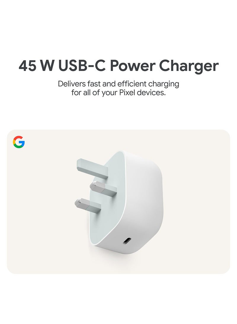 Google 45W USB C Power Charger 3 Pin - Fast-Charging Pixel Phone Charger Compatible with Google Products and Other USB-C devices White - Image 2