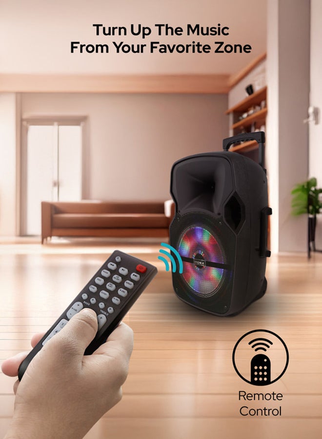 Impex ST 80A Multimedia Trolley Speaker System 2.0 | 55W RMS Output, Wireless Mic, USB/SD/FM, LED Lights, Remote Control, Rechargeable Battery, Wheel & Handle Support ST 80A Black - Image 3