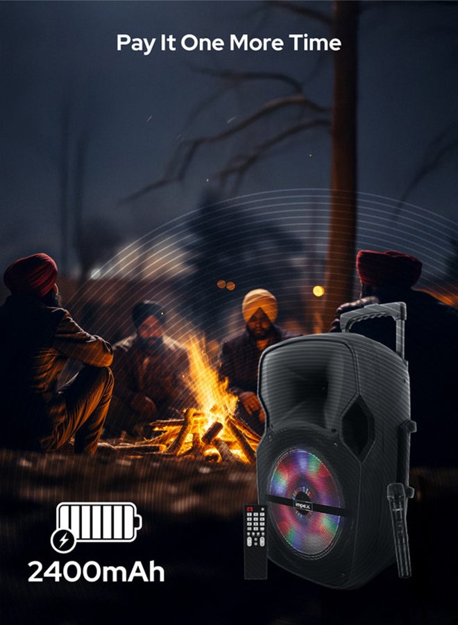 Impex ST 80A Multimedia Trolley Speaker System 2.0 | 55W RMS Output, Wireless Mic, USB/SD/FM, LED Lights, Remote Control, Rechargeable Battery, Wheel & Handle Support ST 80A Black - Image 4