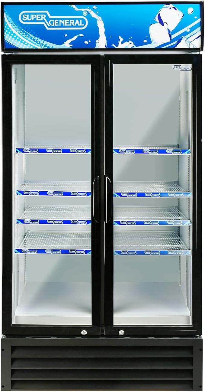 سوبر جنرال ثلاجة مزدوجة الأبواب، عرض مشروبات عمودي، موفرة للطاقة، منخفضة الضوضاء، 8 رفوف، قفل ومفتاح - - Image 1