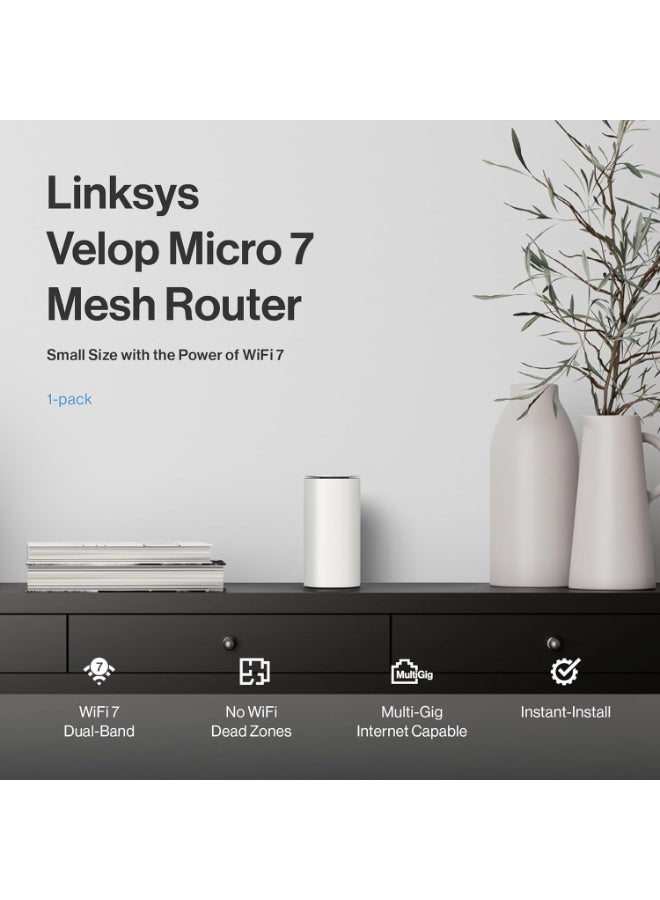 LINKSYS Velop Micro 7 Mesh Router LN1601 | BE5000 WiFi 7 Dual Band 5Gbps Speed, Fast, Full Home Coverage Up to 2,200 Sq Ft, Connect 35+ Devices, , Home, Office, Gaming, Streaming, Easy Set-up, 1pk White - Image 3