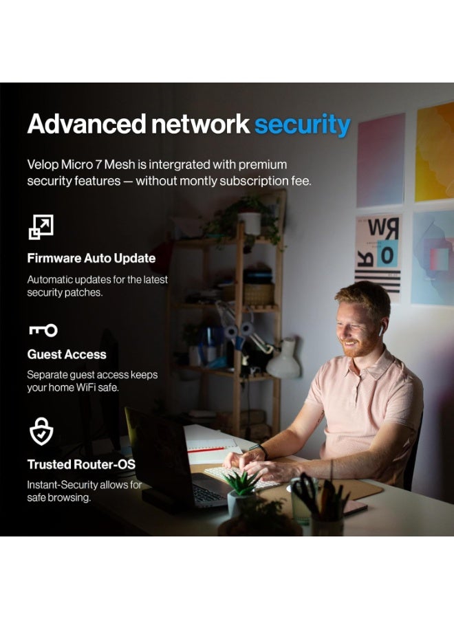 LINKSYS Velop Micro 7 Mesh Router LN1601 | BE5000 WiFi 7 Dual Band 5Gbps Speed, Fast, Full Home Coverage Up to 2,200 Sq Ft, Connect 35+ Devices, , Home, Office, Gaming, Streaming, Easy Set-up, 1pk White - Image 2