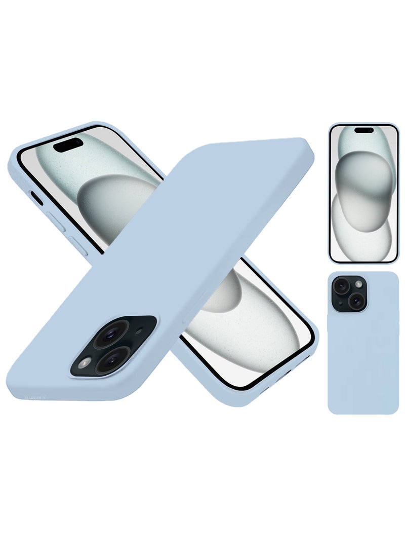 مارجون Silicone Case Cover for Apple iPhone 15 Plus, Slim Protective Cover with Microfiber Lining, Drop Protection - Light Blue - Image 5