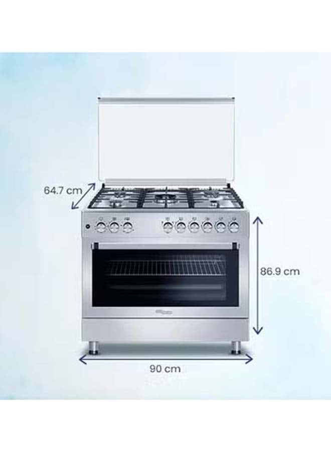 سوبر جنرال موقد غاز قائم بذاته، فرن/شواية مع شواية دوارة، مروحة توربو، 5 شعلات غاز، شبكات حديد زهر، موقد ووك، مصباح فرن - - Image 1