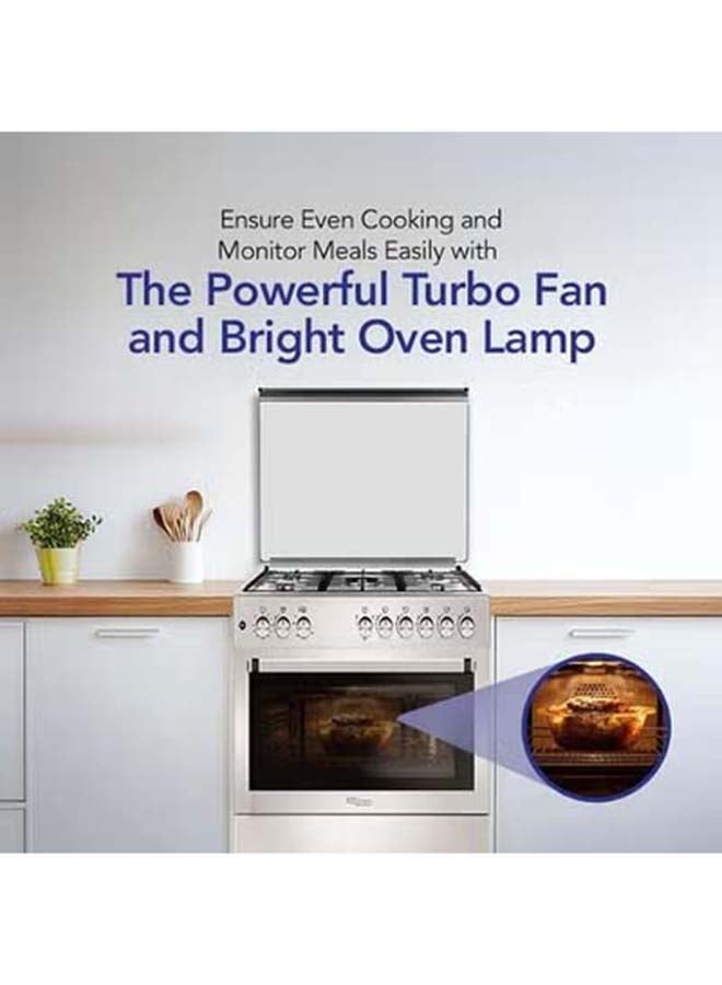 سوبر جنرال موقد غاز قائم بذاته، فرن/شواية مع شواية دوارة، مروحة توربو، 5 شعلات غاز، شبكات حديد زهر، موقد ووك، مصباح فرن - - Image 3