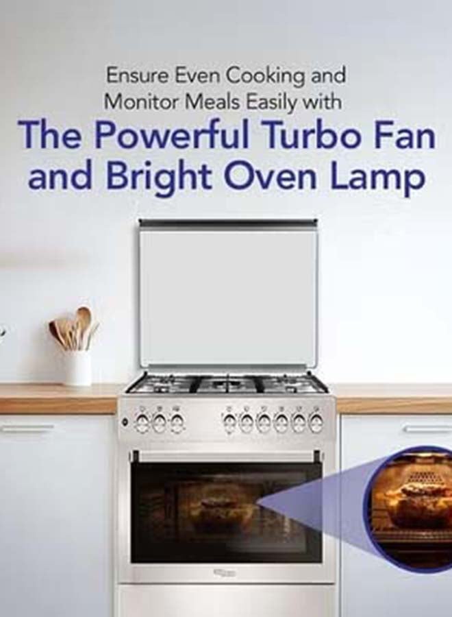 سوبر جنرال موقد غاز قائم بذاته، فرن/شواية مع شواية دوارة، مروحة توربو، 5 شعلات غاز، شبكات حديد زهر، موقد ووك، مصباح فرن - - Image 4