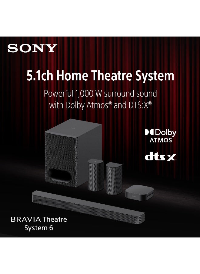 Sony BRAVIA Theater System 6 – 5.1ch Home Theater with Dolby Atmos & DTS:X, Wireless Rear Speakers & Subwoofer, Bluetooth, BRAVIA Connect (Model HT-S60) HT-S60 black - Image 1