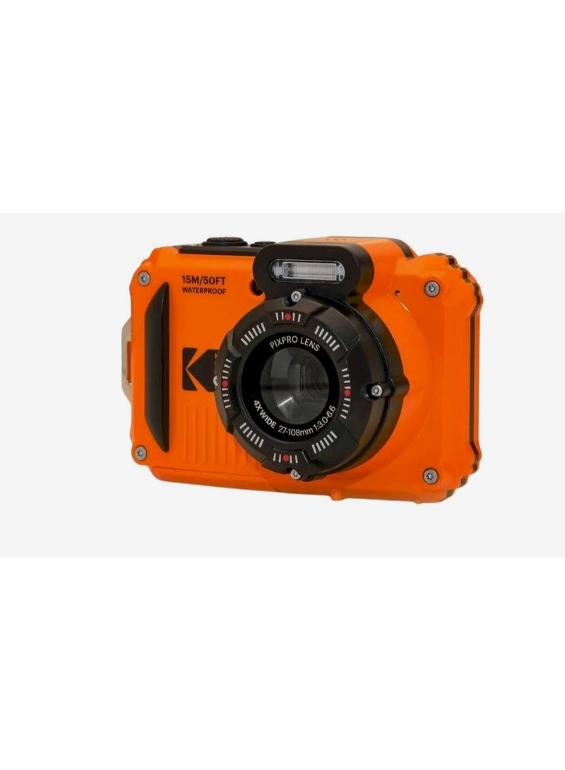 Kodak Compact Camera Pixpro Pack Wpz2 Waterproof 15M 16MP Digital 4X Optical Zoom + SD Card Shockproof Video 720P LCD Screen 2.7 - Li-Ion Battery - Orange - Image 3