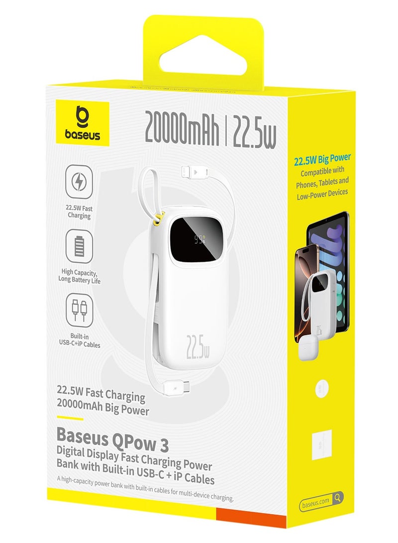 Baseus Baseus EnerFill FC31 Power Bank with Digital Display, 22.5W Fast Charging, Built-in Lightning & USB-C Cables, and Flight Approved for Travel - Cosmic Black White - Image 3