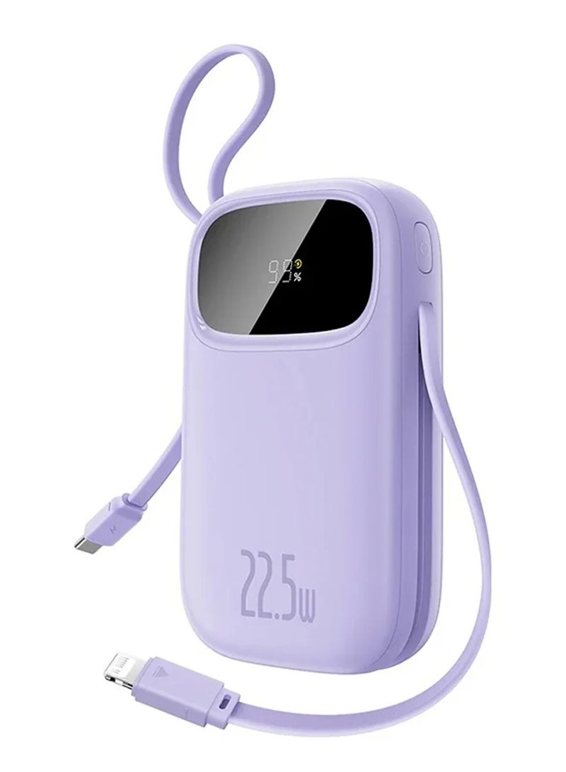 بيسوس Baseus EnerFill FC31 Power Bank with Digital Display, 22.5W Fast Charging, Built-in Lightning & USB-C Cables, and Flight Approved for Travel White - Image 1