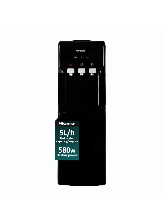 Hisense Top Load Water Dispenser, 3 Water Taps- Hot+Cold+Room Temperature,12L Storage Cabinet, Fast Cooling With Powerful Compressor (H96WDTB3S1 Black) H96WDTB3S1 Black - Image 1