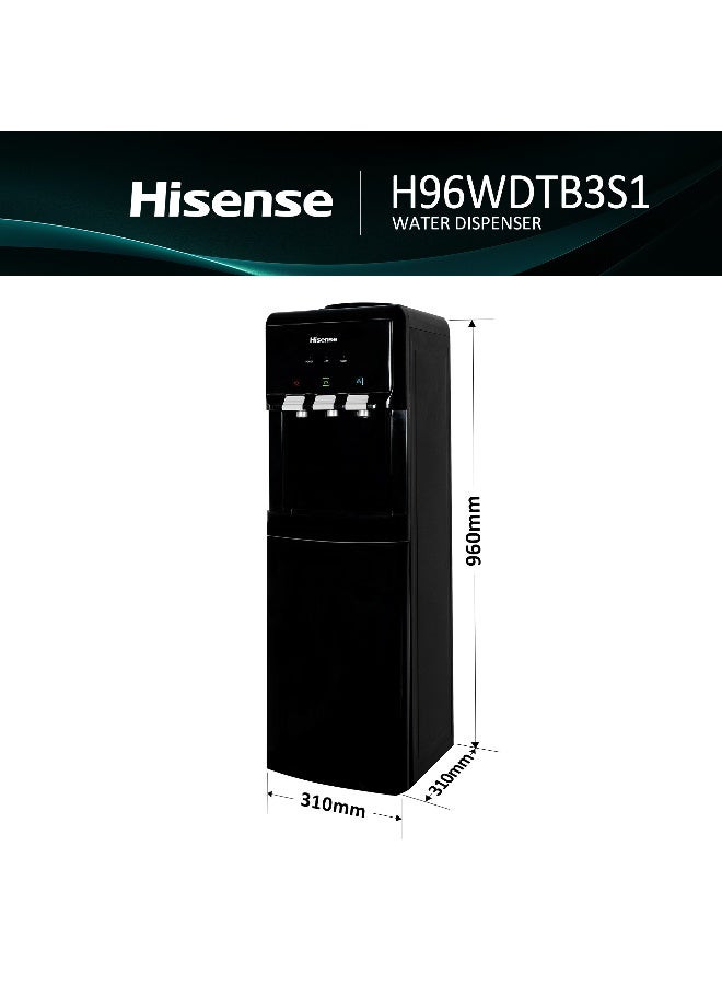 Hisense Top Load Water Dispenser, 3 Water Taps- Hot+Cold+Room Temperature,12L Storage Cabinet, Fast Cooling With Powerful Compressor (H96WDTB3S1 Black) H96WDTB3S1 Black - Image 3