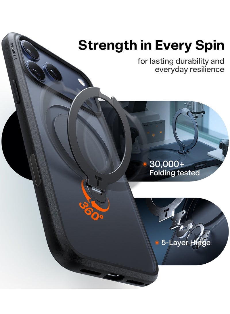 TORRAS O-Stand Spin Series iPhone 17 Pro Black Case – 360° Rotatable Kickstand, MagSafe Compatible, Mil-Grade - Black - Image 2