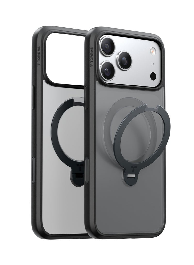 TORRAS O-Stand Spin Series iPhone 17 Pro Max Black Case – 360° Rotatable Kickstand, MagSafe, Mil-Grade - Black - Image 1