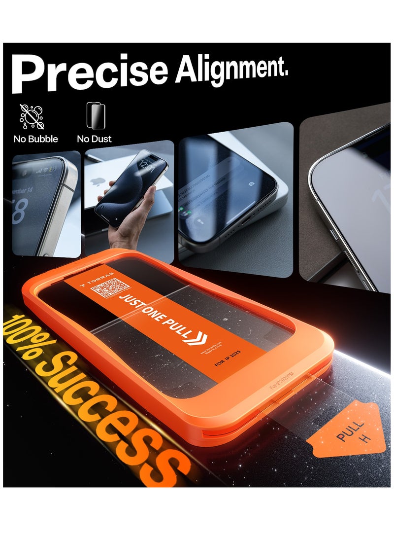 TORRAS Install Master Series iPhone 17 Pro Clear Screen Protector – 9H+ Aerospace Glass, Full Coverage, Bubble-Free - Clear - Image 3