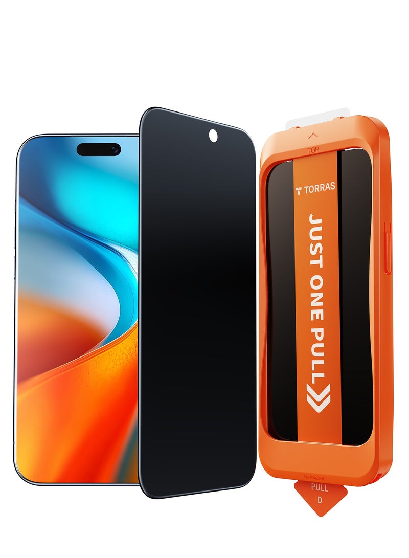TORRAS Install Master Privacy Series iPhone 17 Pro Black Screen Protector – 9H+ Hardness, 25° Anti-Spy, 12FT Drop Protection - Image 1