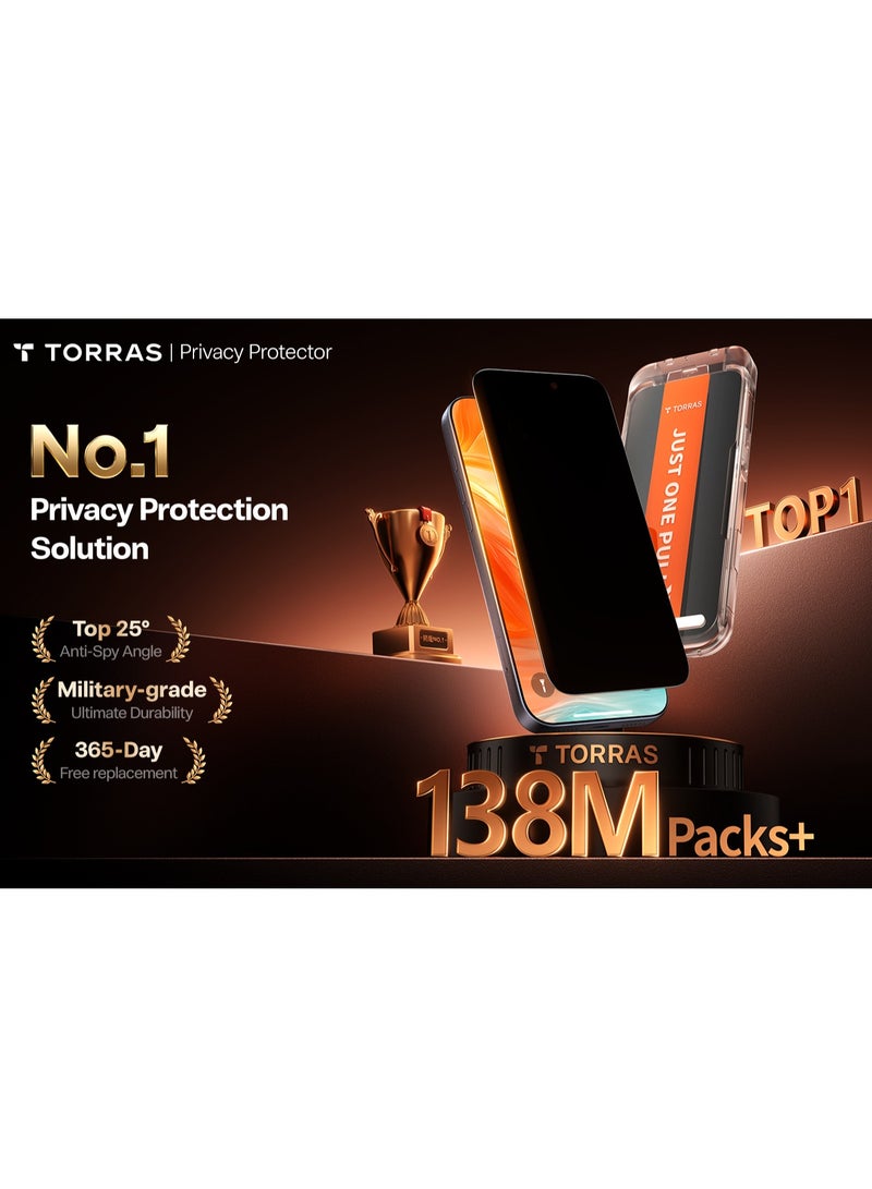 TORRAS GlassGo X Privacy Screen Protector for iPhone 17 Air – 9H+ Hardness, 12FT Military-Grade Anti-Shatter, 25° Anti-Spy, Full Coverage Tempered Glass - Image 4