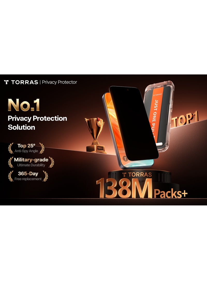 TORRAS GlassGo X Privacy Screen Protector for iPhone 17 – 9H+ Hardness, 12FT Military-Grade Anti-Shatter, 25° Anti-Spy, Full Coverage Tempered Glass - Black - Image 4