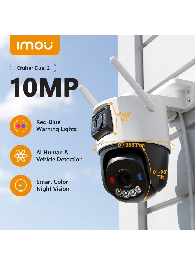 ايمو Cruiser Dual Lens 10MP Outdoor WiFi Surveillance Camera, Resolution (5MP+5MP), Color Night Vision up to 30m, AI Person/Vehicle Detection, Automatic PT Tracking, Two-Way Audio, IP66 (IPC-S7XEN-10M0WED) Imou - Image 1