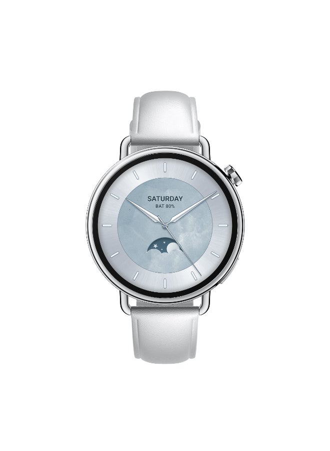 Xiaomi Watch S4 Smartwatch 1.32-Inch Amoled Display, Ultra-Light And Slim, Water Resistant, Bluetooth Calling, Advanced Health Monitoring, 8 Days Battery Life, Remote Control, Leather Strap- White - Image 1