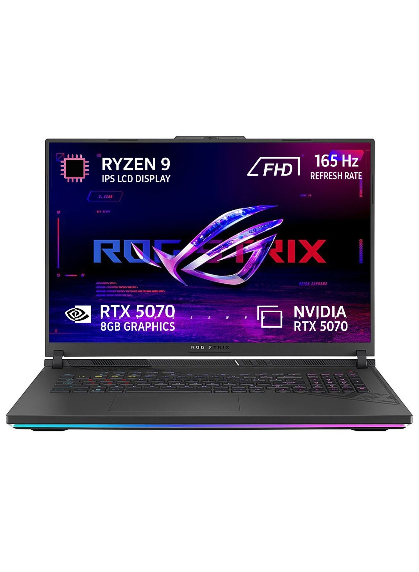 ROG Strix G16 Gaming Laptop 16” FHD+ 165Hz, AMD Ryzen 9 8940HX, NVIDIA GeForce RTX 5070 8GB, 16GB DDR5 RAM, 1TB PCIe SSD, RGB Keyboard, Windows 11 Home English Eclipse Gray