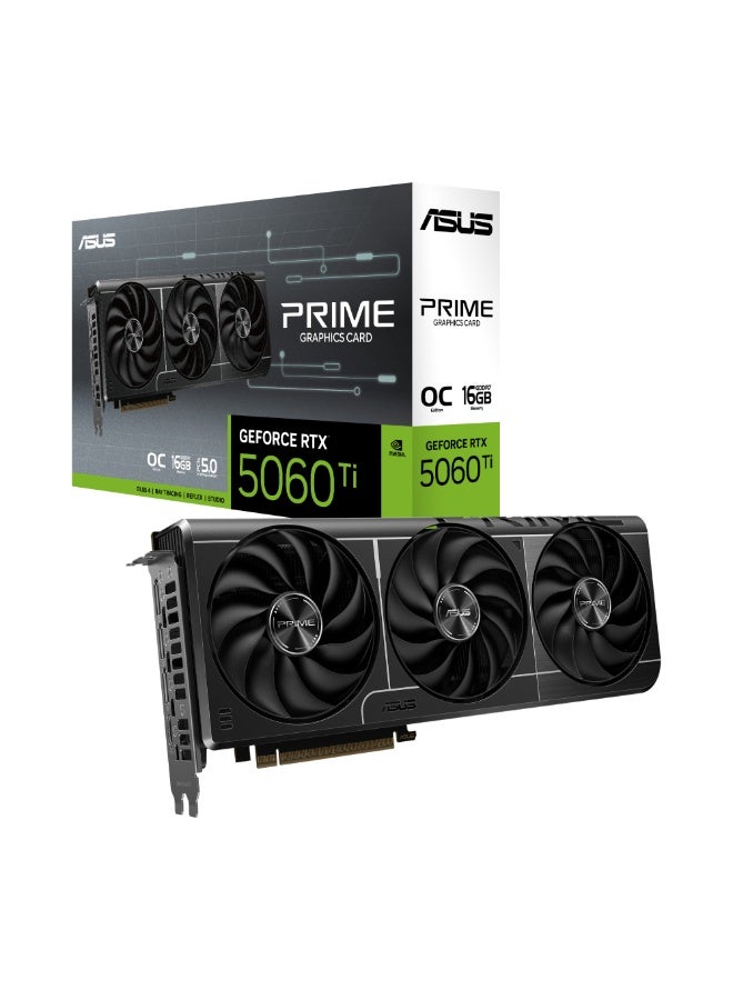 ASUS The Prime GeForce RTX™ 5060 Ti 16GB GDDR7 OC Edition Graphics Card (PCIe® 5.0, 16GB GDDR7, HDMI®/DP 2.1, 2.5-slot, Axial-tech fans, Dual BIOS) black - Image 1