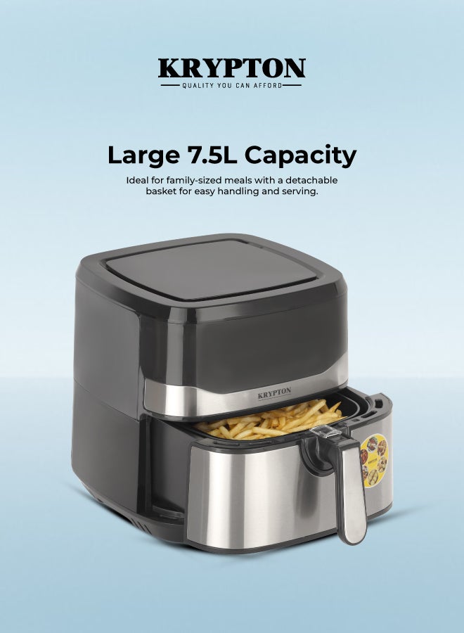 KRYPTON -Digital Air Fryer – 7.5L Capacity with 5.5L Inner Basket | VORTEX Air Frying Technology | Oil-Free Cooking | LED Touchscreen | 10 Preset Modes | 1–60 Minute Timer | Ideal for Fries, Chicken, Meat, Bread, Cake 7.5 L 1600 W KNAF6358N Black and Silver - Image 2