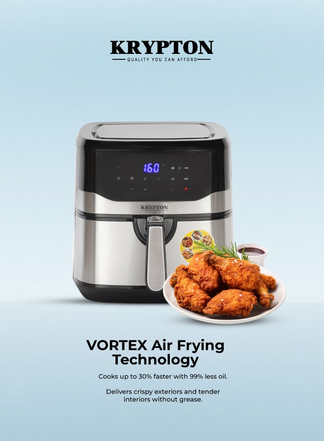 KRYPTON -Digital Air Fryer – 7.5L Capacity with 5.5L Inner Basket | VORTEX Air Frying Technology | Oil-Free Cooking | LED Touchscreen | 10 Preset Modes | 1–60 Minute Timer | Ideal for Fries, Chicken, Meat, Bread, Cake 7.5 L 1600 W KNAF6358N Black and Silver - Image 3