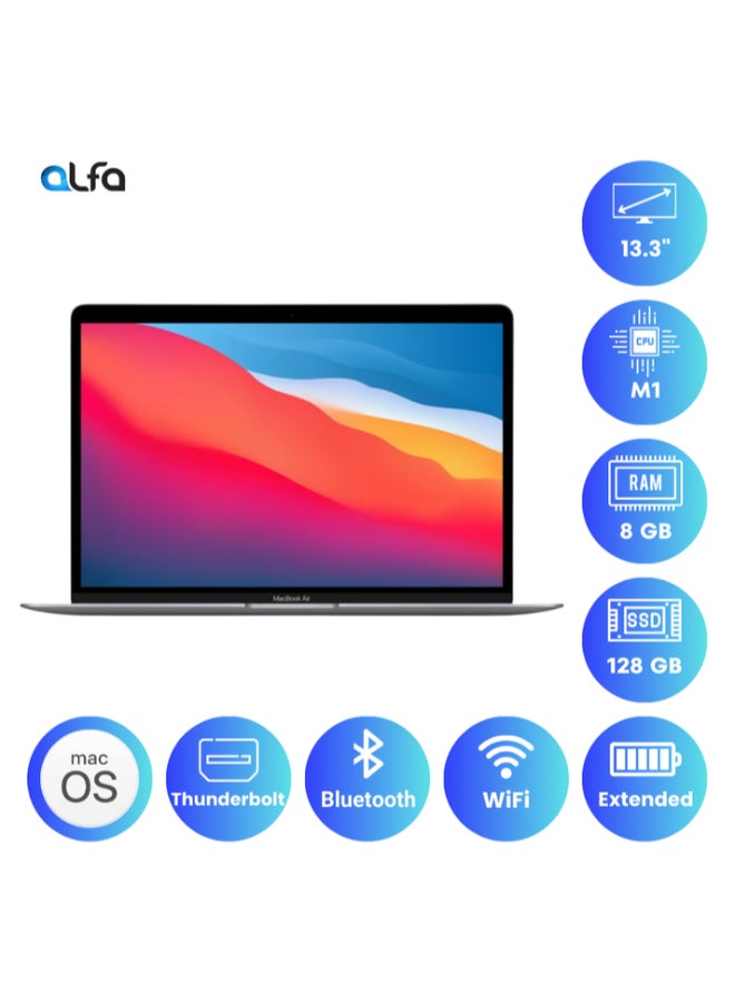 ابل  Renewed - Macbook Air M1 Business Laptop With 13.3-Inch 4K Display,M1 chip with 8-core CPU and 8-core GPU Processor/Octa Core/8GB RAM/256GB SSD/Integrated Graphics/macOS Big Sur English Silver - Image 2