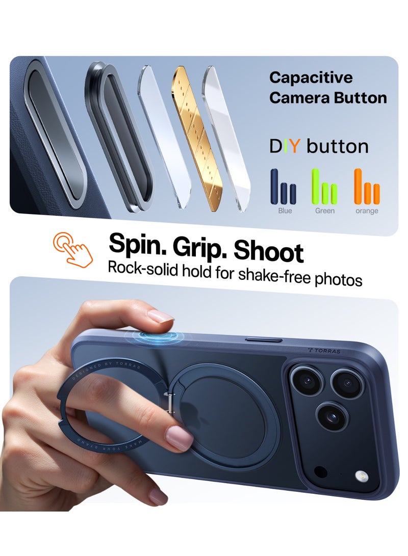 TORRAS iPhone 17 Pro Case Ostand Pro (R) Series, Built-in 360° Rotating Stand, MagSafe Compatible, 12FT Military Grade Drop Protection, Slim Stylish Protective Cover – Midnight Blue - Image 3