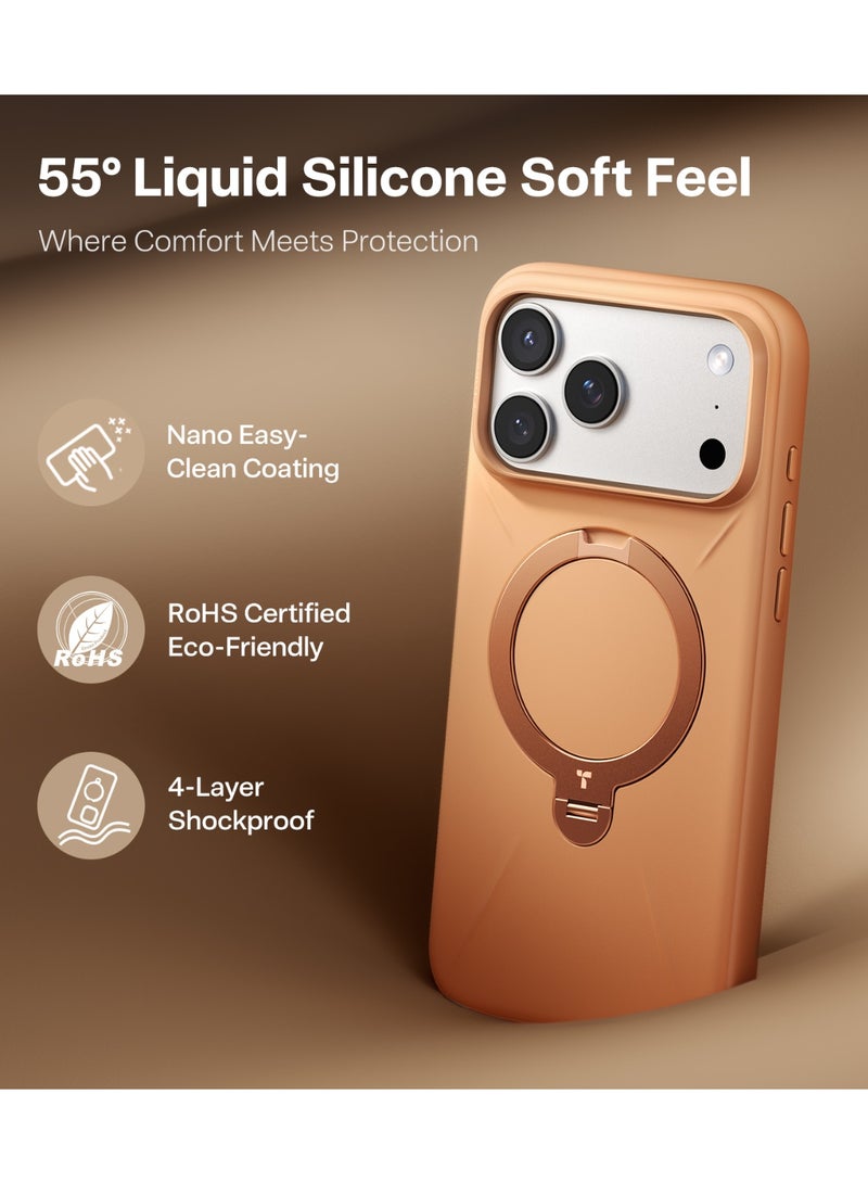 حافظة آيفون 17 برو من سلسلة أوستاند سبين سيليكون، قاعدة دوارة 360°، متوافقة مع ماغسيف، حماية من السقوط بمعيار عسكري 12 قدم، غلاف سيليكون ناعم واقي – - Image 4