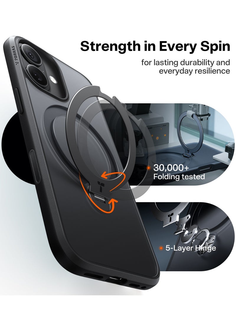 TORRAS iPhone 17 Case Ostand Spin Series, 360° Rotating Magnetic Stand, MagSafe Compatible, Military Grade Protection with Kickstand – Black - Image 5