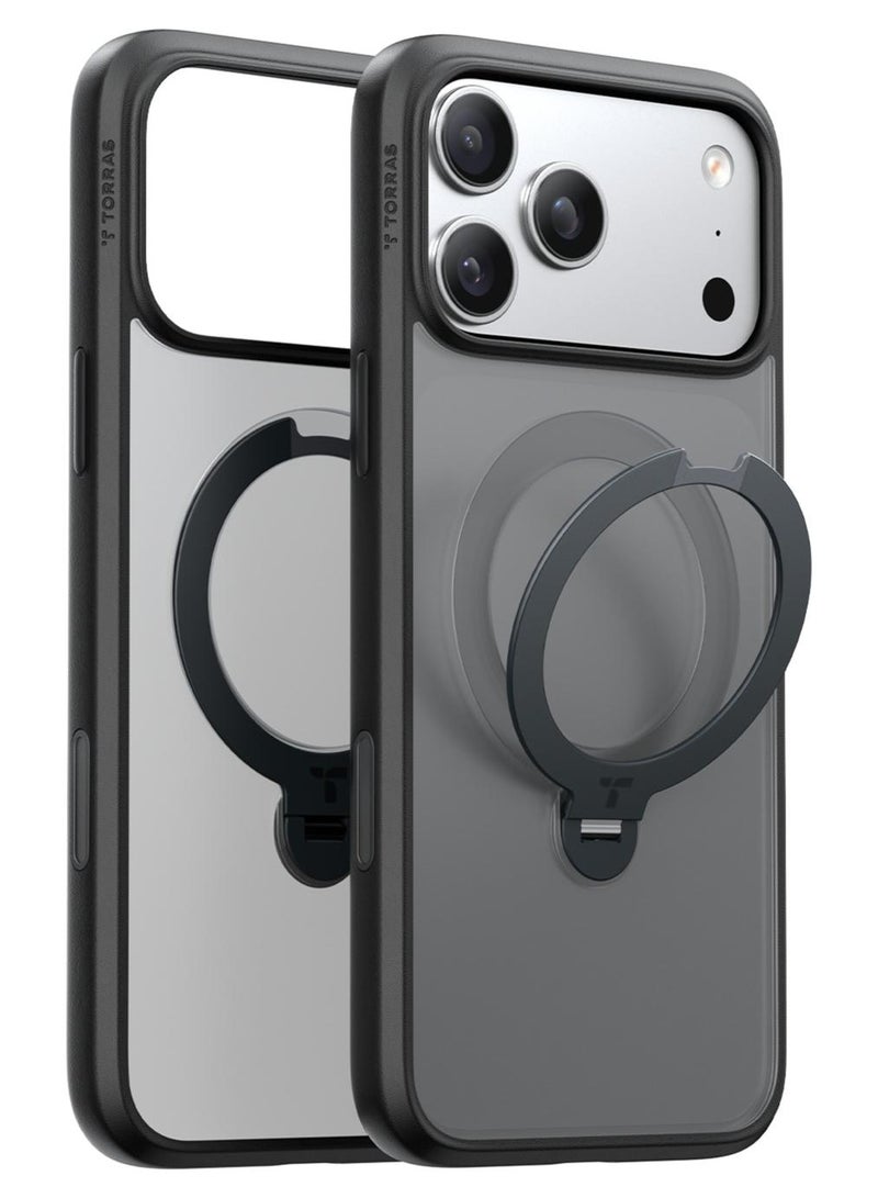 TORRAS iPhone 17 Pro Max Case Ostand Spin Series, 360° Rotating Magnetic Stand, MagSafe Compatible, Military Grade Protection with Kickstand – Black - Image 1