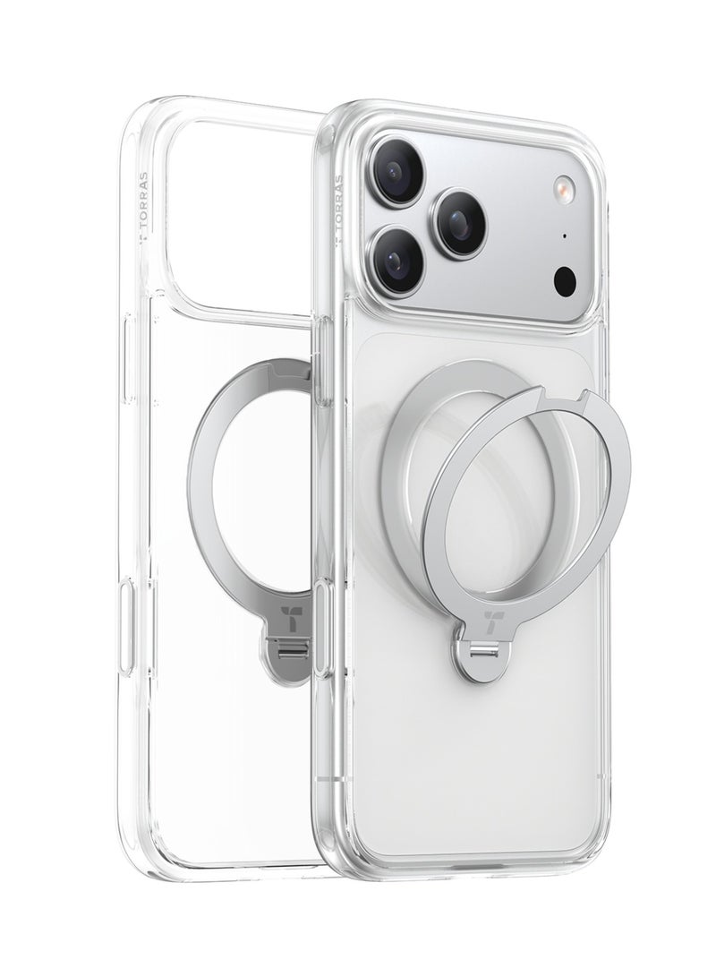 TORRAS iPhone 17 Pro Max Case Ostand Spin Series, 360° Rotating Magnetic Stand, MagSafe Compatible, Military Grade Protection with Kickstand – Clear
