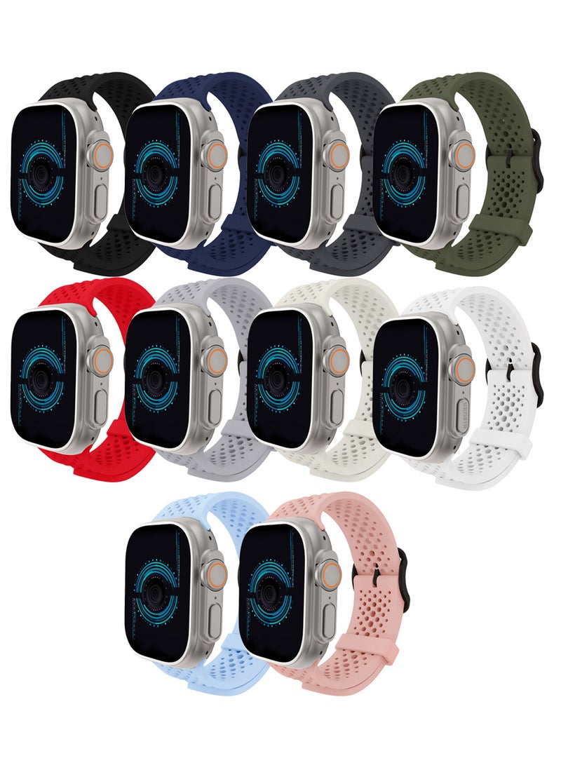 MARGOUN 10Packs 49mm/45mm/44mm/ Sport Silicone Watch Band Compatible with Apple Watch Series 9/8/7/6/5/4/3/2/1 & SE – Breathable Soft Strap with Buckle Multicolour-19 - Image 2