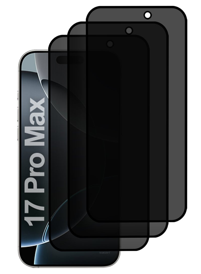 MARGOUN 3 PCS of Premium Privacy Screen Protector for iPhone 17 Pro Max, Anti-Spy Tempered Glass HD Clear View Easy Installation Clear Black - Image 2