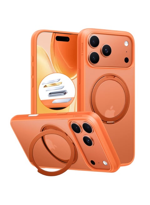 iPhone 17 Pro Case Ostand Pro (R) Series, Built-in 360° Rotating Magnetic Stand, MagSafe Compatible, 16FT Military Grade Shockproof Protection, Anti-Scratch Design – Energy Orange