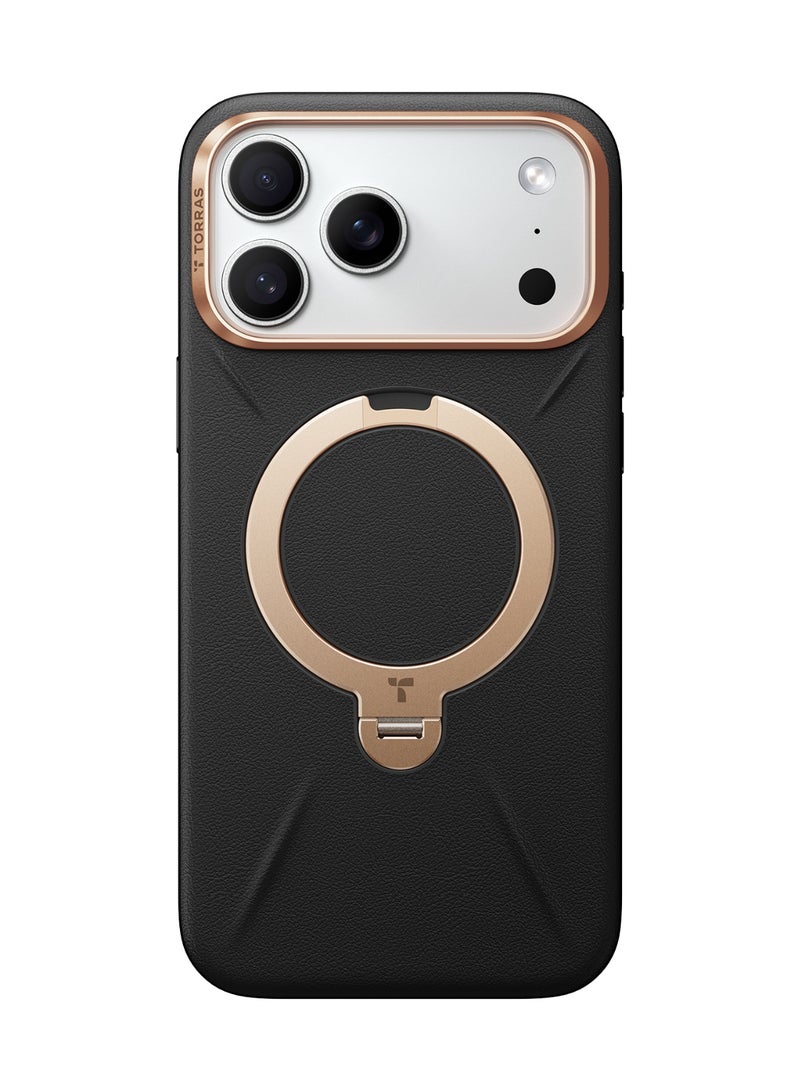 حافظة Ostand Spin VegSkin لسلسلة iPhone 17 Pro Max (6.9 بوصة) 2025 - حامل مغناطيسي، لمسة جلدية فاخرة، حامل معدني رفيع قابل للدوران 360°، متوافق مع MagSafe، مضاد للبقع، غلاف نحيف وخفيف الوزن - - Image 1