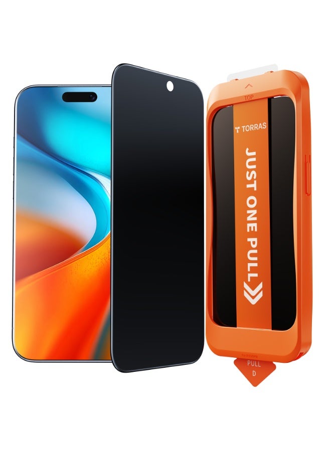 TORRAS Privacy Screen Protector for iPhone 17 (6.3-Inch) ,Uncrackable 9H+ Hardness, 12FT Mil-Grade Anti-Shatter, Top 25° Anti-Spy, Data Protection, Full Coverage Tempered Glass – Black - Image 1