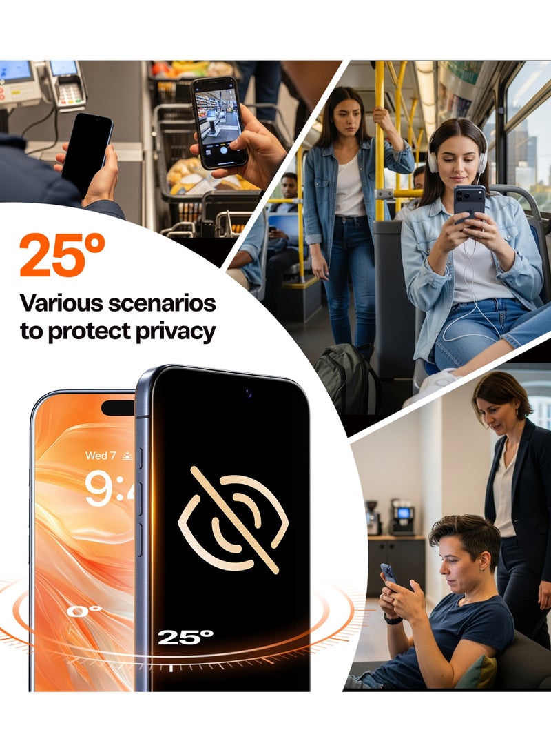 iPhone 17 Pro Privacy Screen Protector, Uncrackable 9H+ Hardness, 12FT Military Grade Anti-Shatter, 25° Anti-Spy, Full Coverage Tempered Glass – Black - Image 3