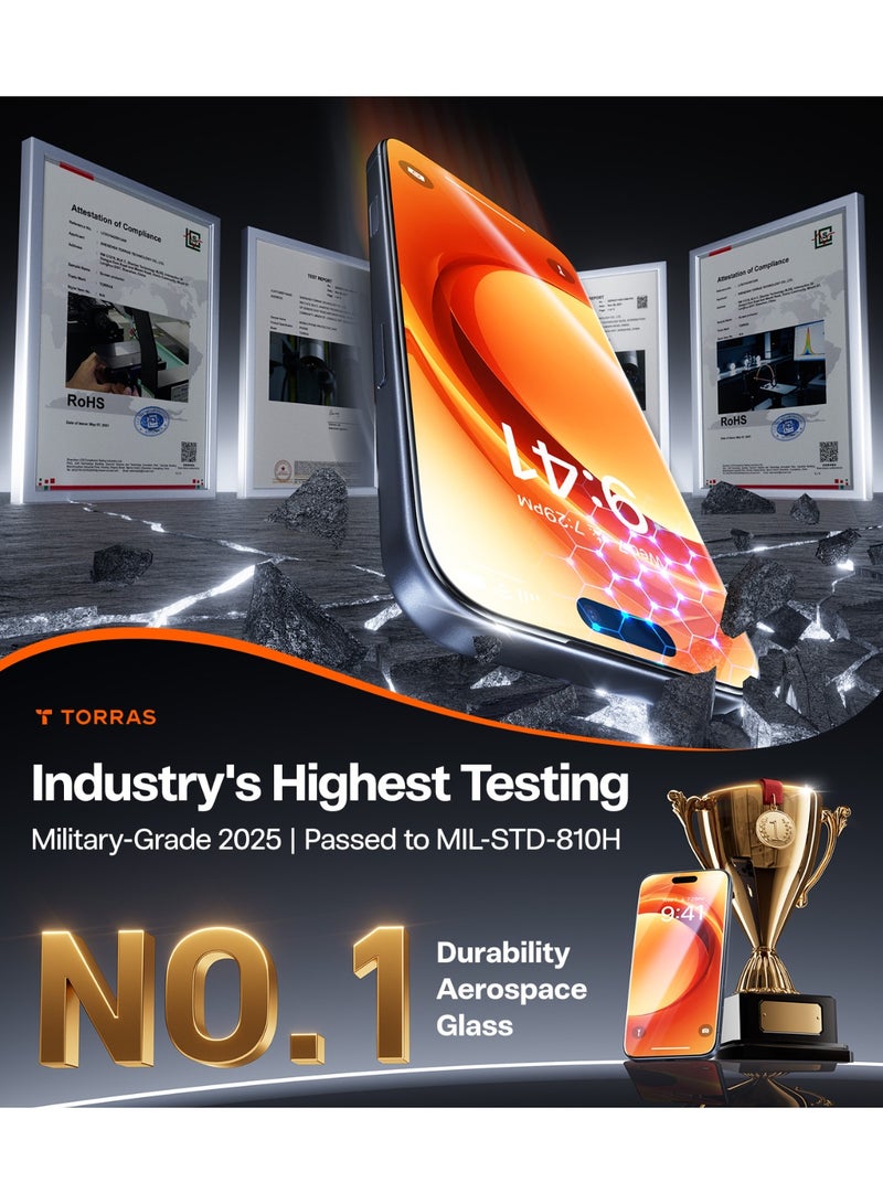 حماية شاشة آيفون 17 برو، زجاج مقسى 9H+ من الفضاء، تركيب بخطوة واحدة، حماية كاملة مضادة للكسر بمعيار عسكري، حماية خالية من الفقاعات – - Image 2