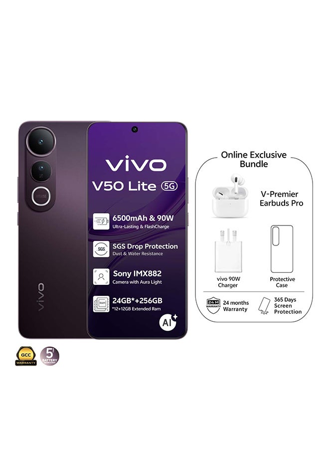 فيفو V50 لايت AI 5G ثنائي الشريحة أسود شبح 12 جيجابايت RAM 512 جيجابايت مع سماعات TWS الحصرية + سنة واحدة استبدال الشاشة (الشاحن والحافظة داخل صندوق الهاتف) - نسخة الشرق الأوسط - Image 1