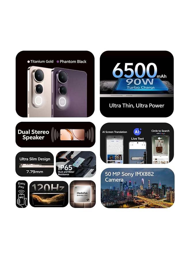 فيفو V50 لايت AI 5G ثنائي الشريحة أسود شبح 12 جيجابايت RAM 512 جيجابايت مع سماعات TWS الحصرية + سنة واحدة استبدال الشاشة (الشاحن والحافظة داخل صندوق الهاتف) - نسخة الشرق الأوسط - Image 2